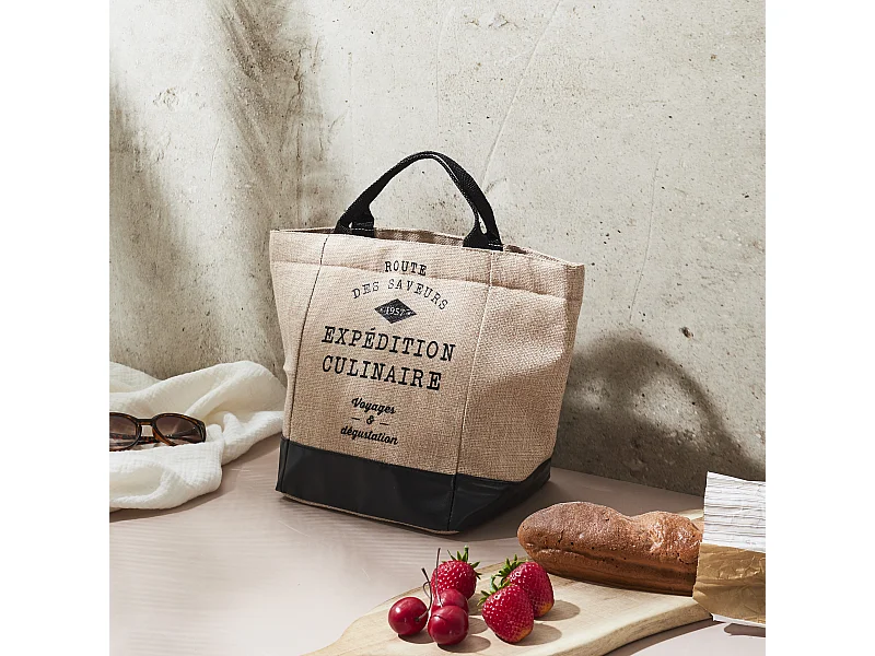 Lunch Bag Fraicheur Effet Jute 35x18x26 Beige, Noir