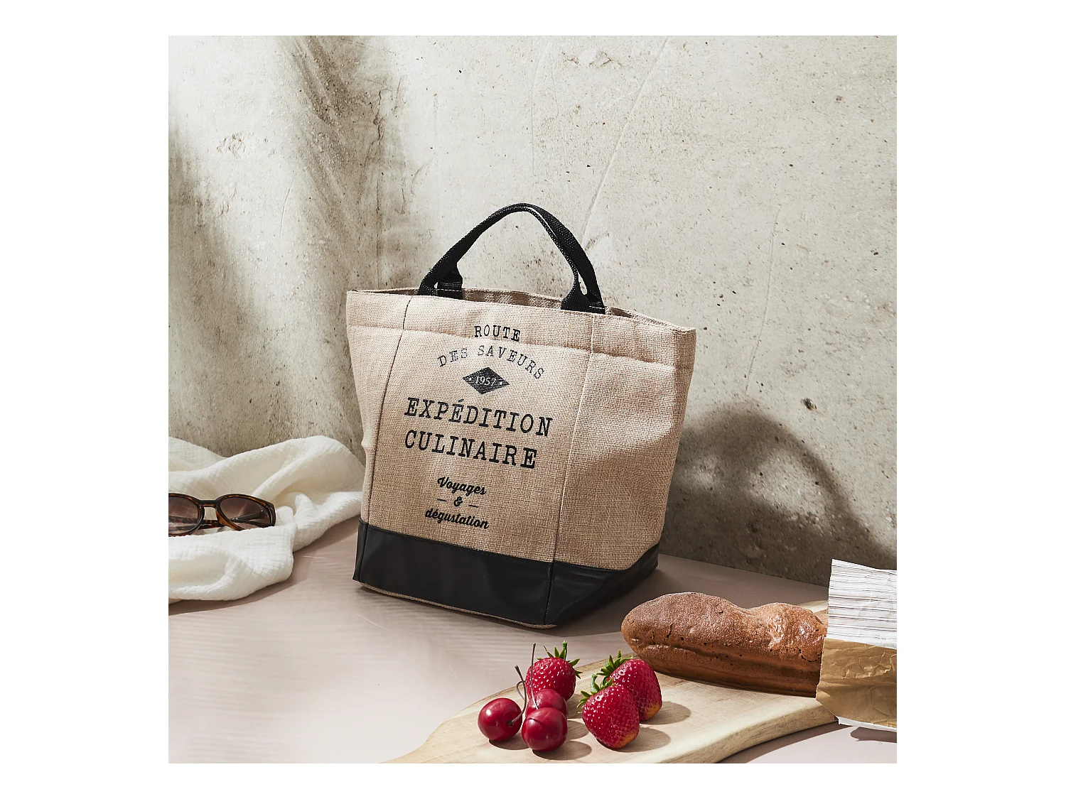 Lunch Bag Fraicheur Effet Jute 35x18x26 Beige, Noir