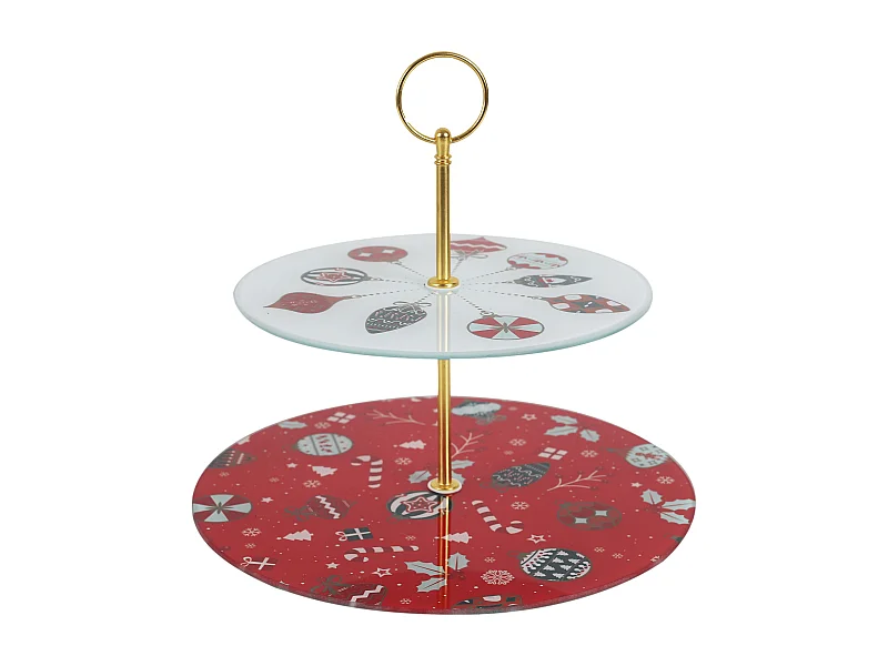 Plat De Presentation Double Etage Noel Blanc, Rouge