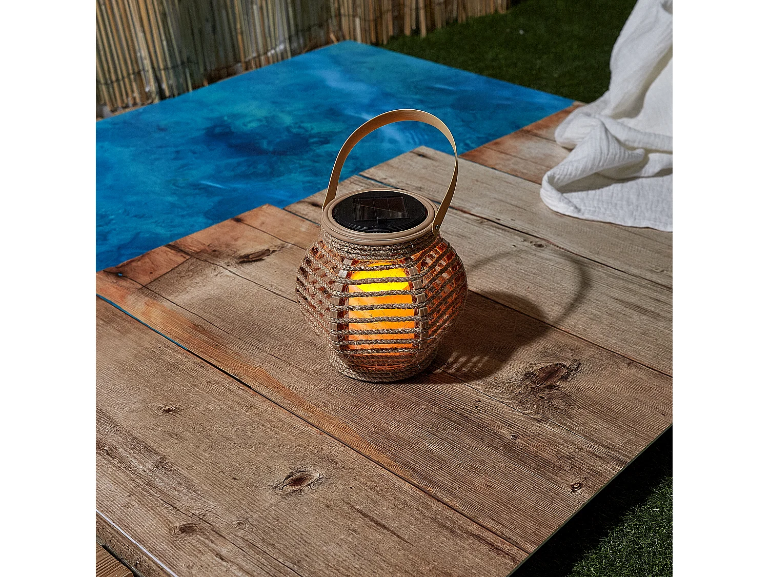 Lanterne Solaire Effet Bougie H15cm Beige