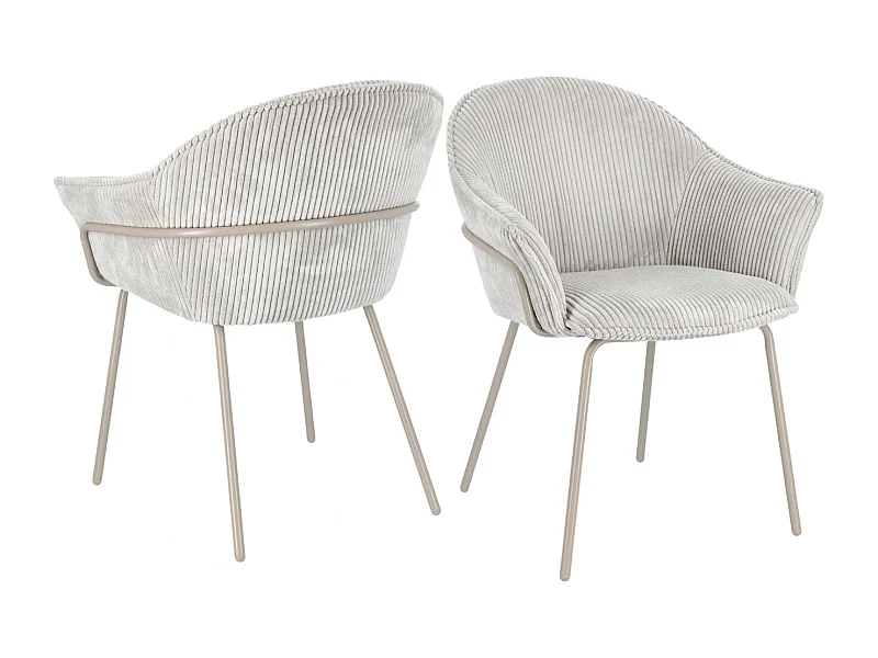 Chaises de salle à manger à accoudoirs en velours gris (lot de 2) - LIA