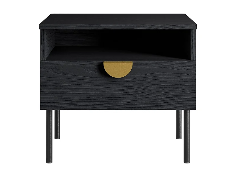 Lote de 2 mesas de cabeceira MONDO – Preto estruturado e dourado – 1 gaveta + nicho – Estilo moderno chique