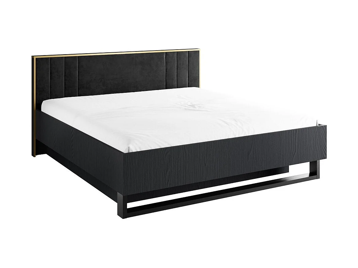 Cama baú MONDO – 180x200 cm – Preto estruturado e dourado – Pés de metal – Estrado incluído