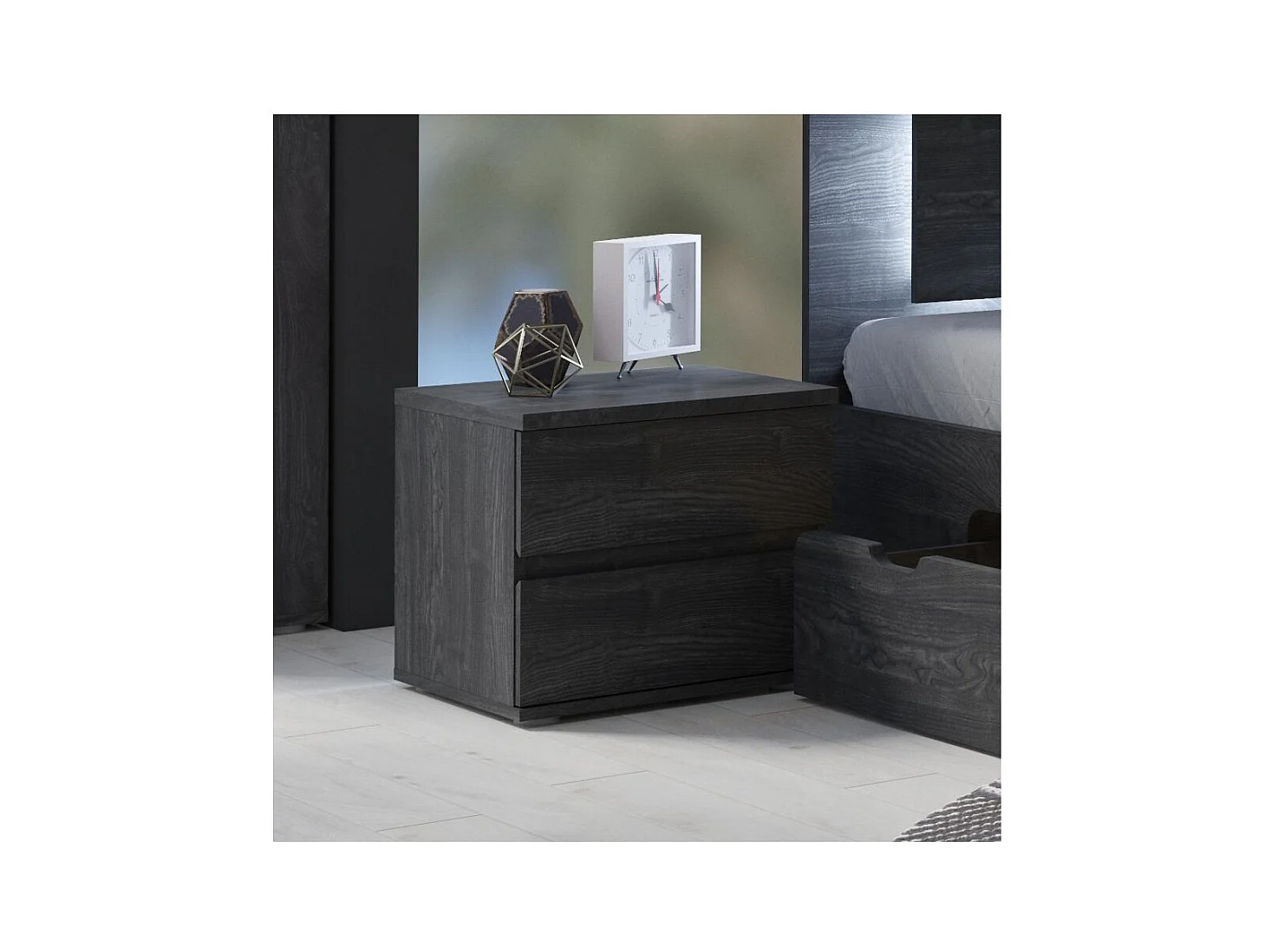 Lote de 2 mesas de cabeceira VELTIS – 2 gavetas – L46 x H43 cm – Cor freixo preto