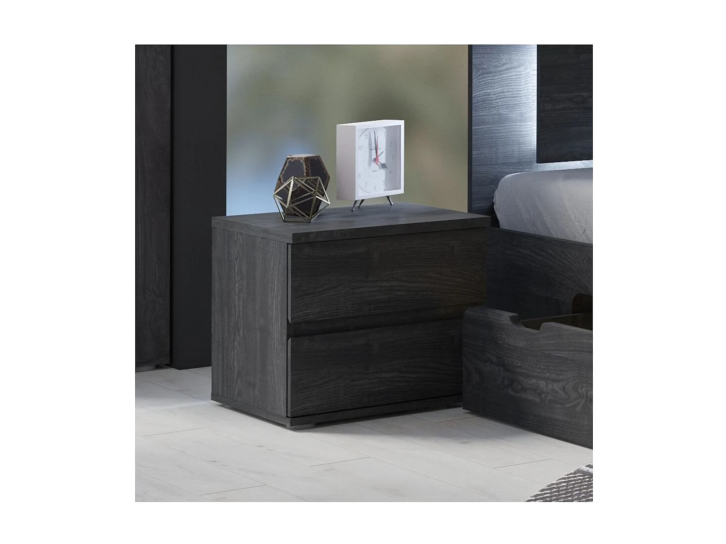 Lot de 2 tables de chevet VELTIS – 2 tiroirs – L46 x H43 cm – Coloris frêne noir