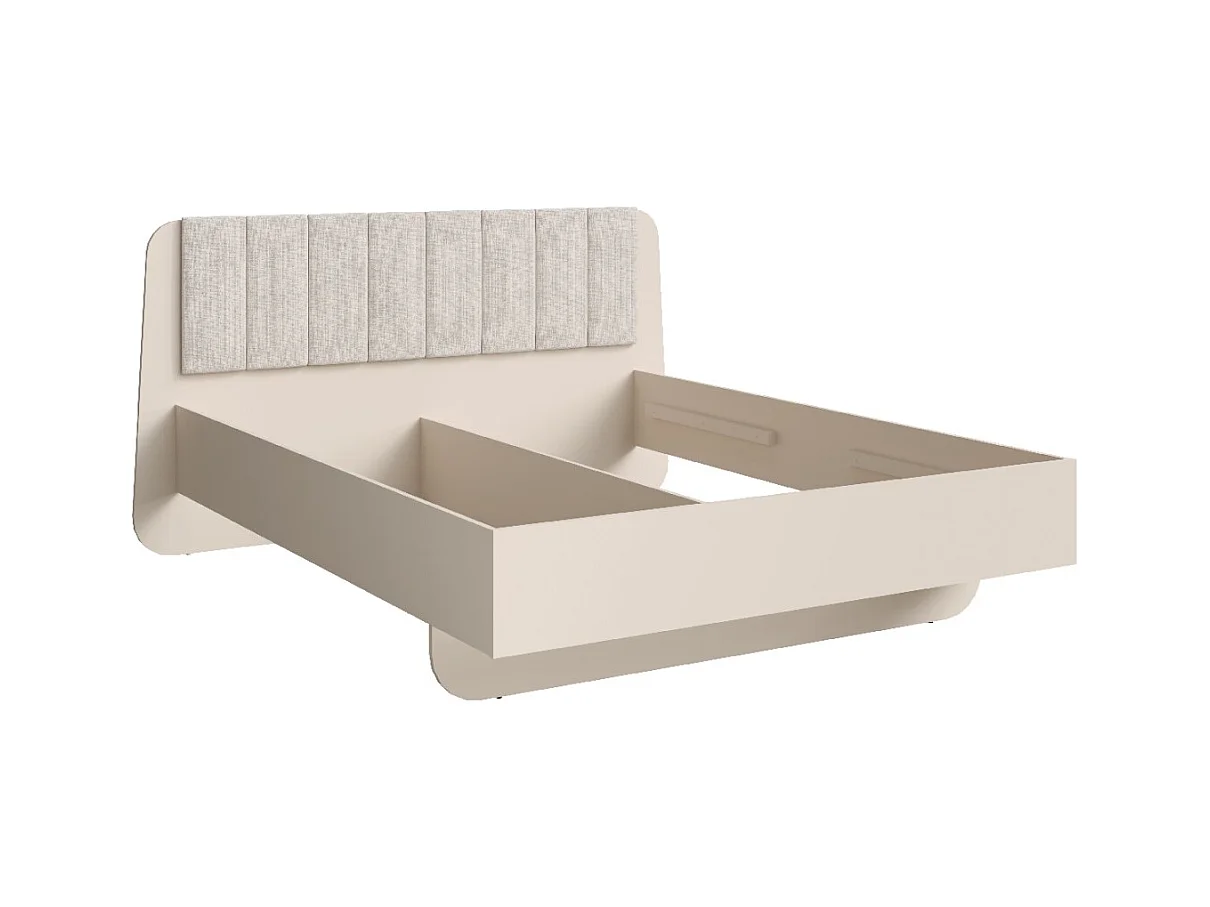 Cama de 2 plazas AMALIE 180x200 cm - Cabecero tapizado en tela beige - Diseño suave y bordes redondeados - Somier no incluido