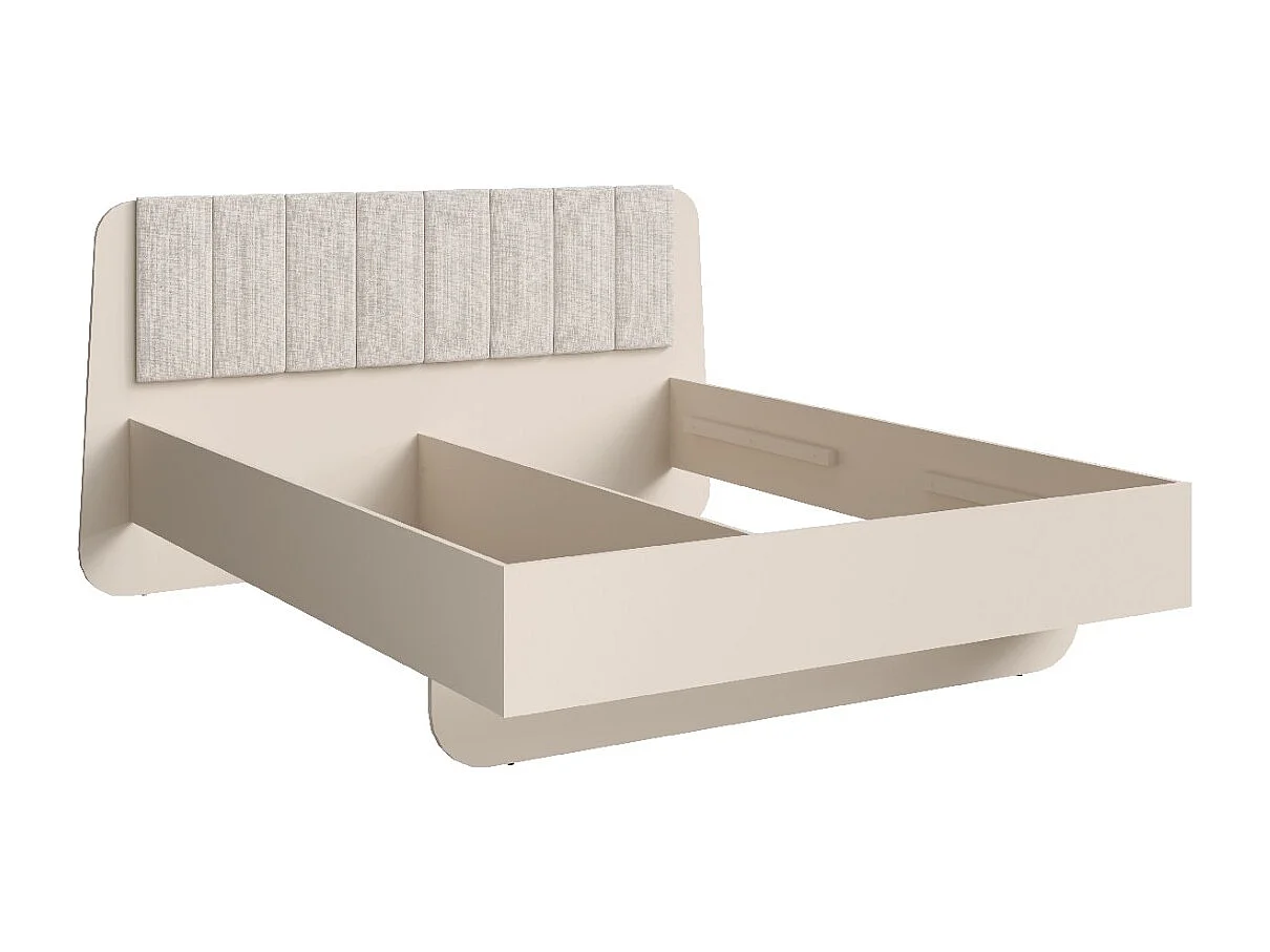 Lit 2 places AMALIE 180x200 cm – Tête tapissée tissu beige – Design doux et angles arrondis - Sommier non inclus