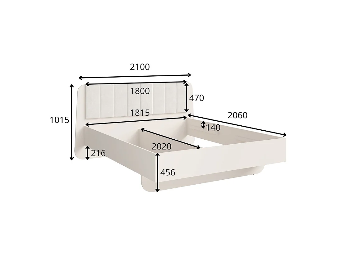 Lit 2 places AMALIE 180x200 cm – Tête tapissée tissu beige – Design doux et angles arrondis - Sommier non inclus