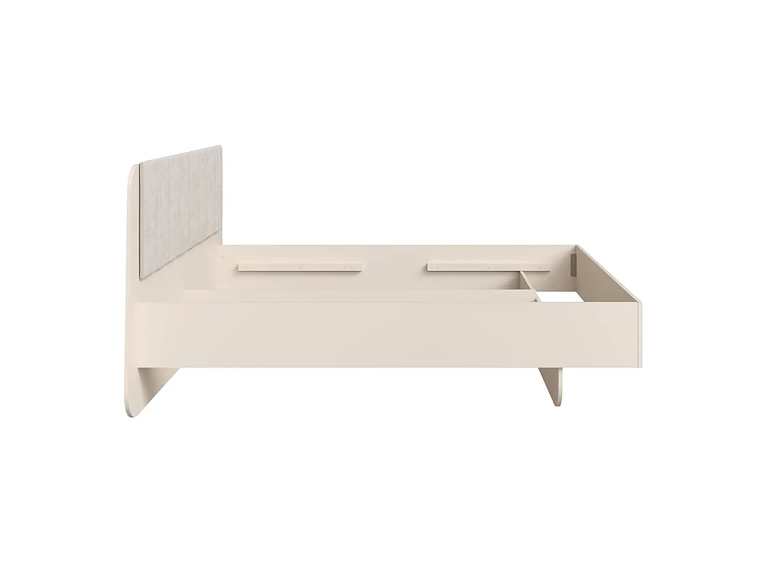 Lit 2 places AMALIE 180x200 cm – Tête tapissée tissu beige – Design doux et angles arrondis - Sommier non inclus