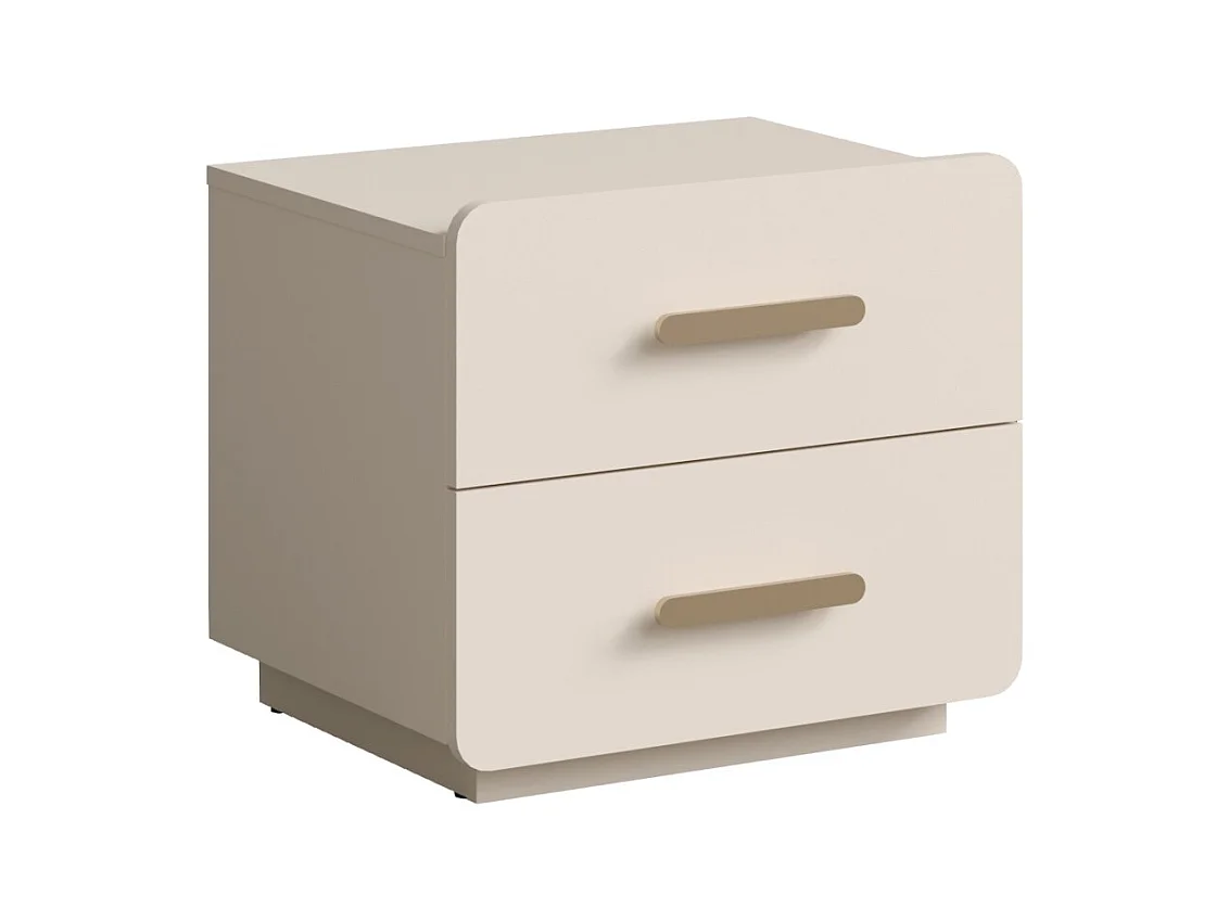 Lot de 2 tables de chevet AMALIE – 2 tiroirs – Coloris beige – Poignées dorées – Design arrondi