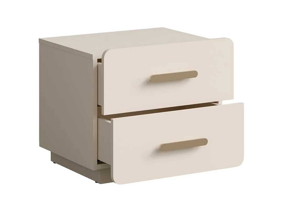 Lot de 2 tables de chevet AMALIE – 2 tiroirs – Coloris beige – Poignées dorées – Design arrondi