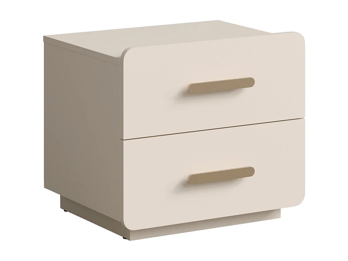 Lot de 2 tables de chevet AMALIE – 2 tiroirs – Coloris beige – Poignées dorées – Design arrondi