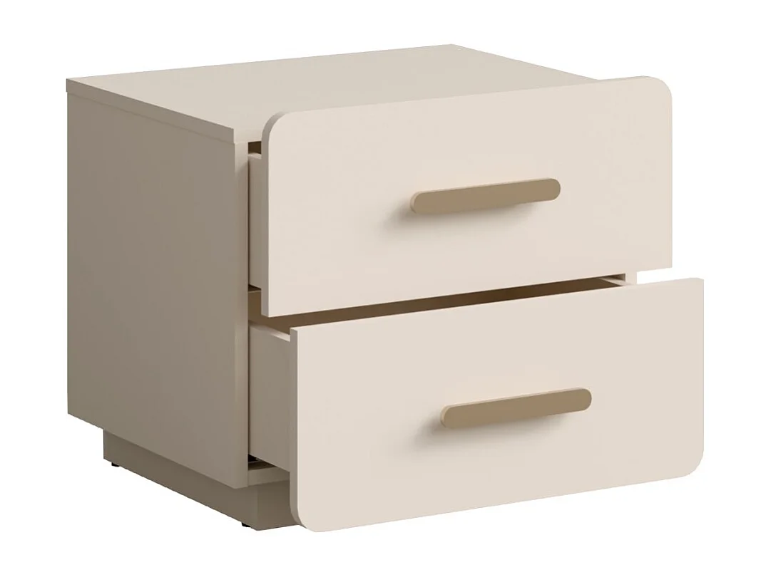 Lot de 2 tables de chevet AMALIE – 2 tiroirs – Coloris beige – Poignées dorées – Design arrondi