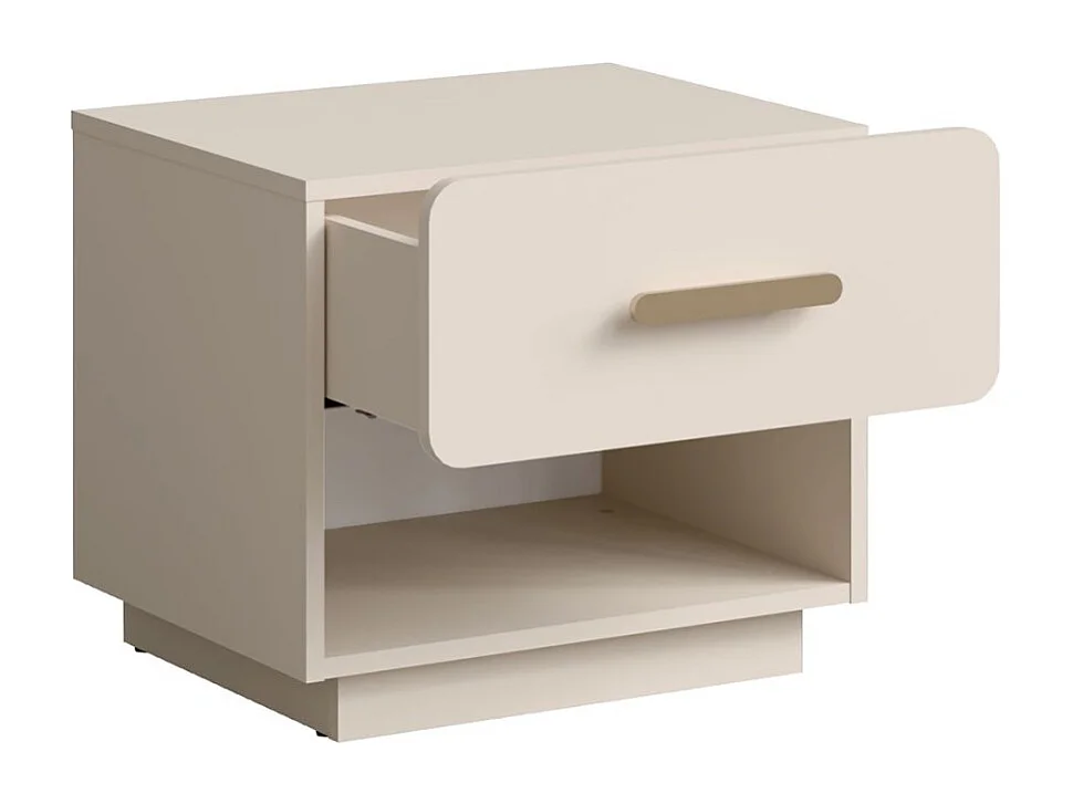 Set von 2 Nachttischen AMALIE – 2 Schubladen – Farbe Beige – Goldene Griffe – Rundes Design