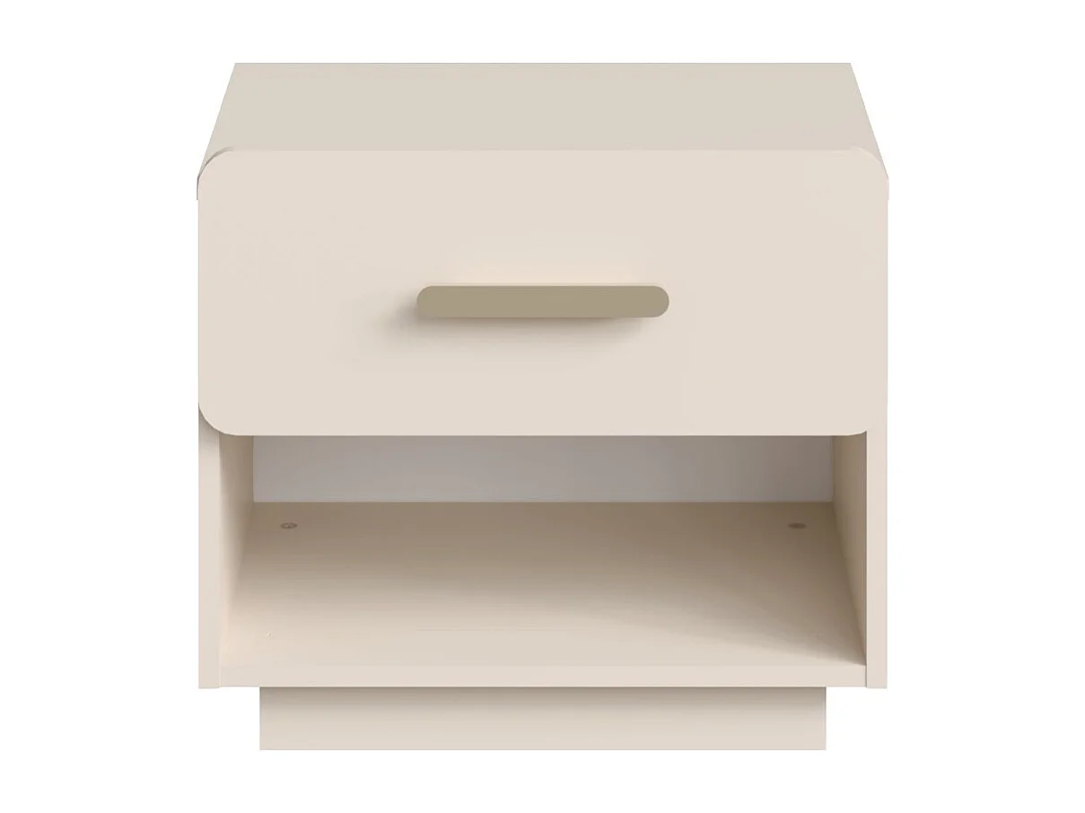 Set von 2 Nachttischen AMALIE – 2 Schubladen – Farbe Beige – Goldene Griffe – Rundes Design