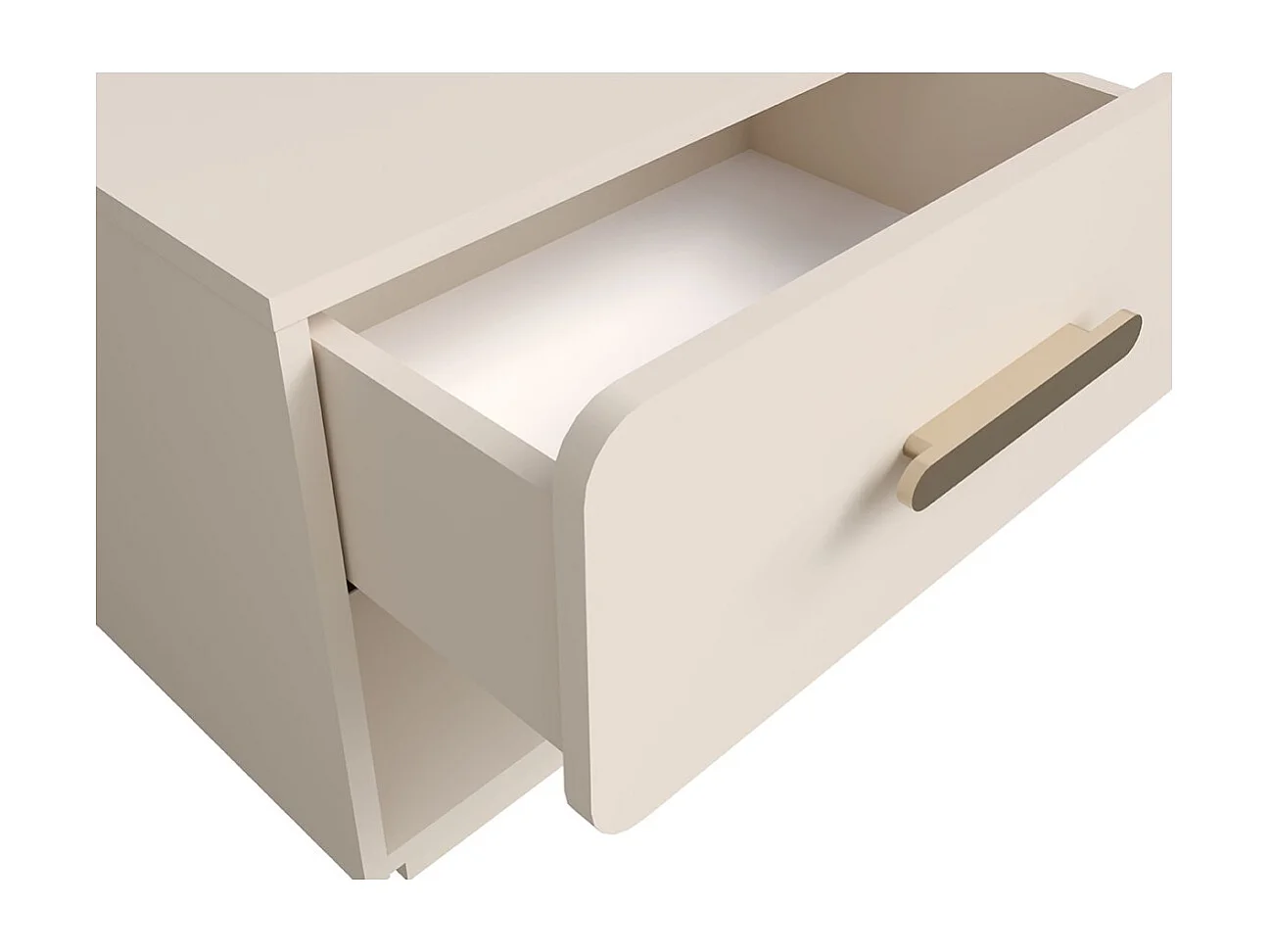 Set von 2 Nachttischen AMALIE – 2 Schubladen – Farbe Beige – Goldene Griffe – Rundes Design