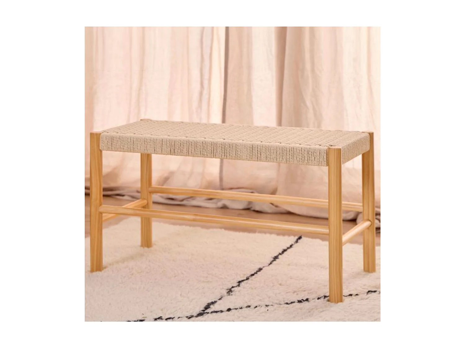 Bout de lit en bois et assise tressée L80 - THEO