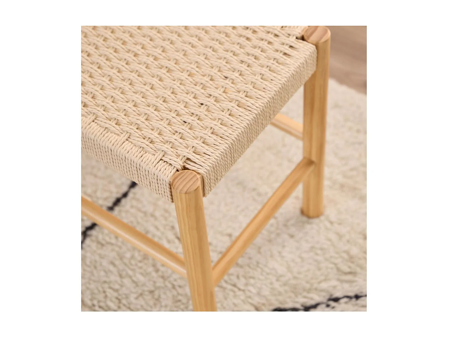 Bout de lit en bois et assise tressée L80 - THEO