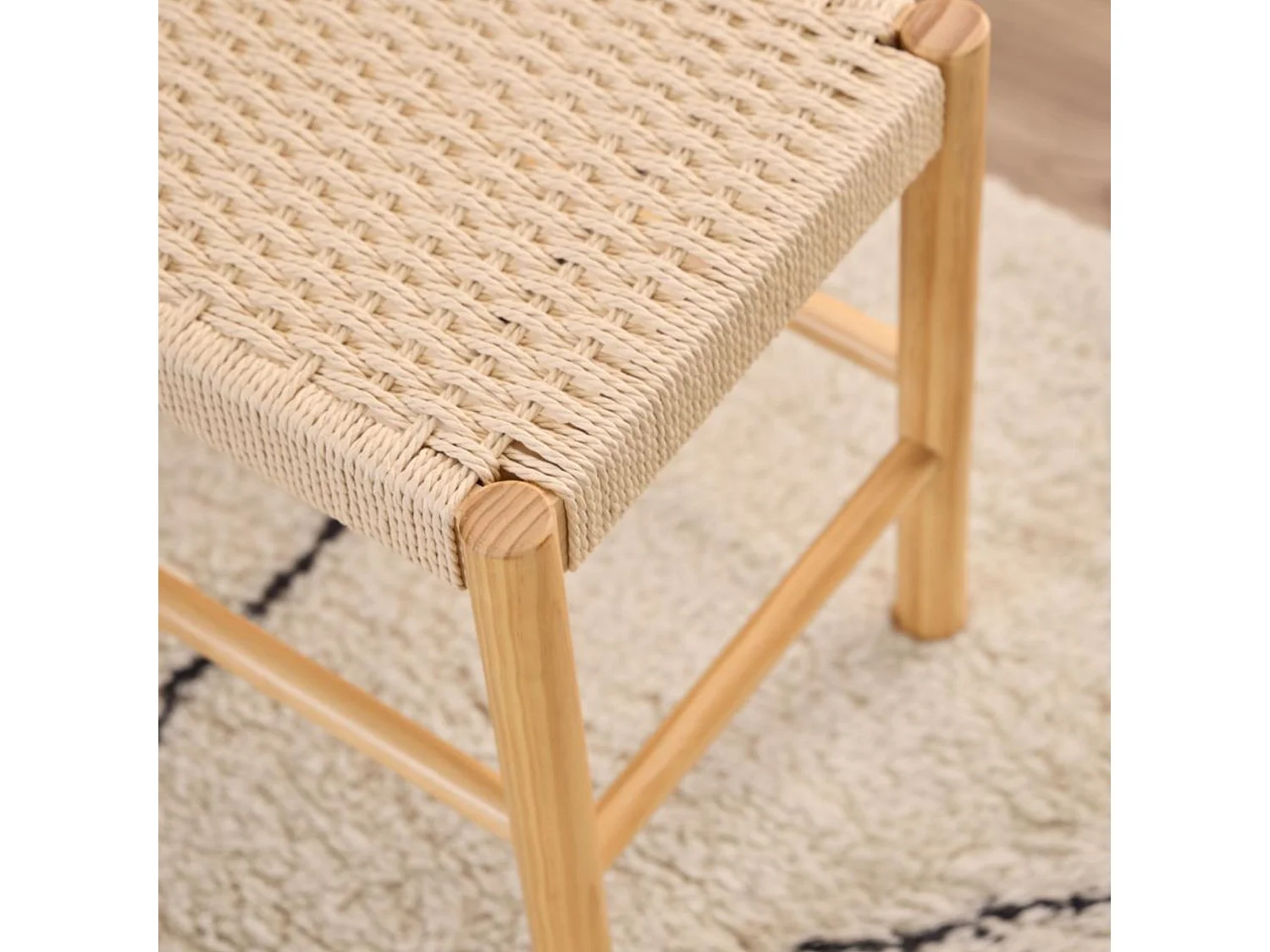 Bout de lit en bois et assise tressée L80 - THEO