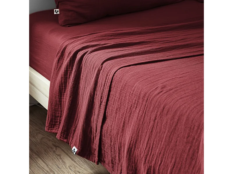 Drap plat 270x300 gaze de coton lie de vin Terre de Nuit