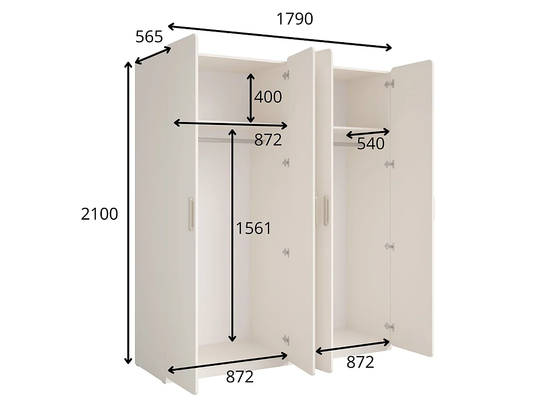 Armario 4 puertas AMALIE 179x210x57 cm – Color beige arena – Con 3 estantes adicionales