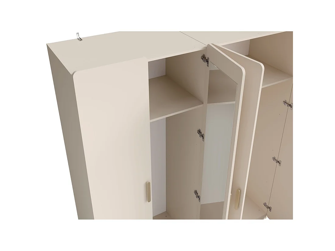 Armario 4 puertas AMALIE 179x210x57 cm – Color beige arena – Con 3 estantes adicionales
