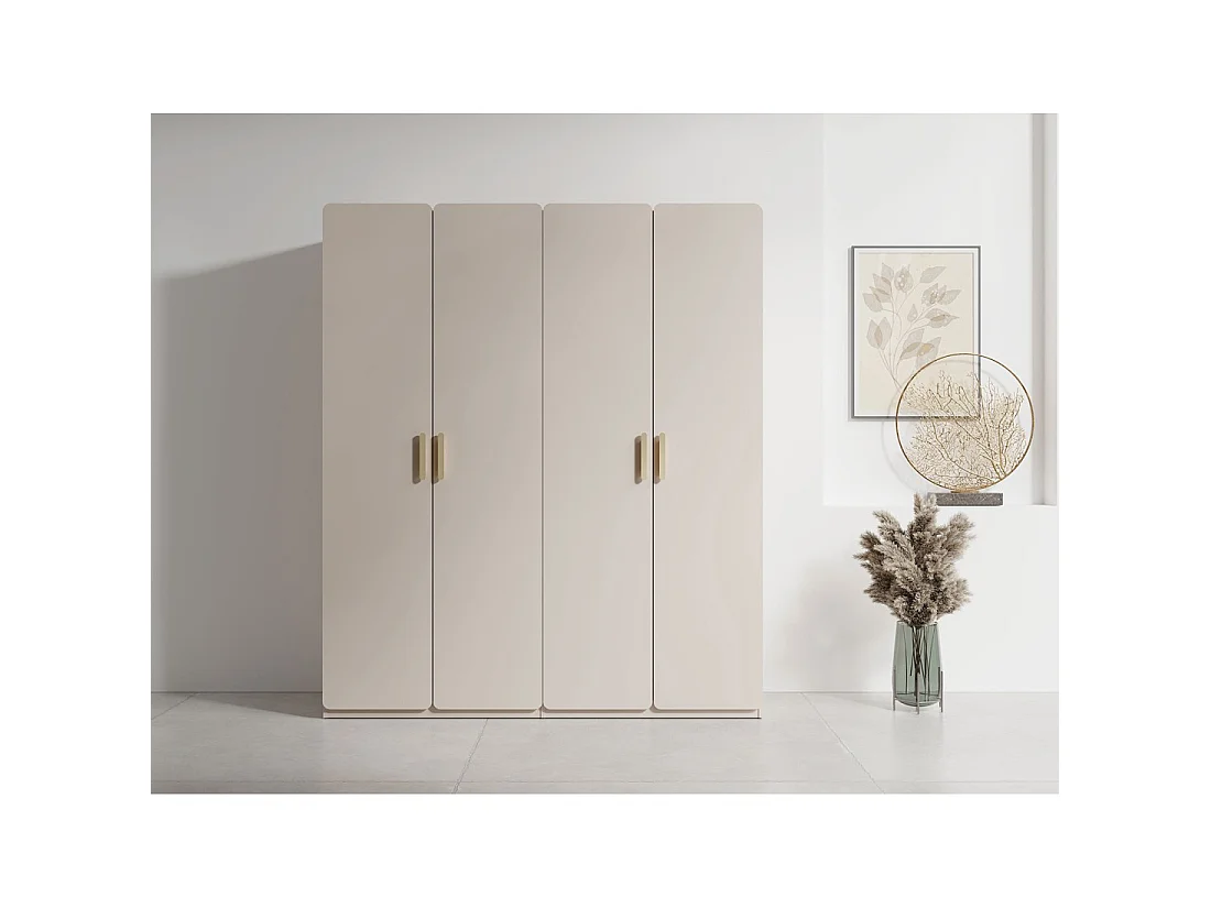 Armario 4 puertas AMALIE 179x210x57 cm – Color beige arena – Con 3 estantes adicionales