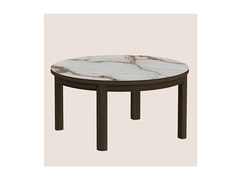 Table basse ronde en céramique et chêne fumé D90 - SIMONE