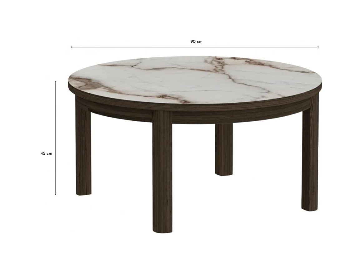 Table basse ronde en céramique et chêne fumé D90 - SIMONE