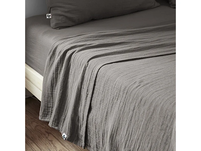 Drap plat 240x300 gaze de coton granit Terre de Nuit