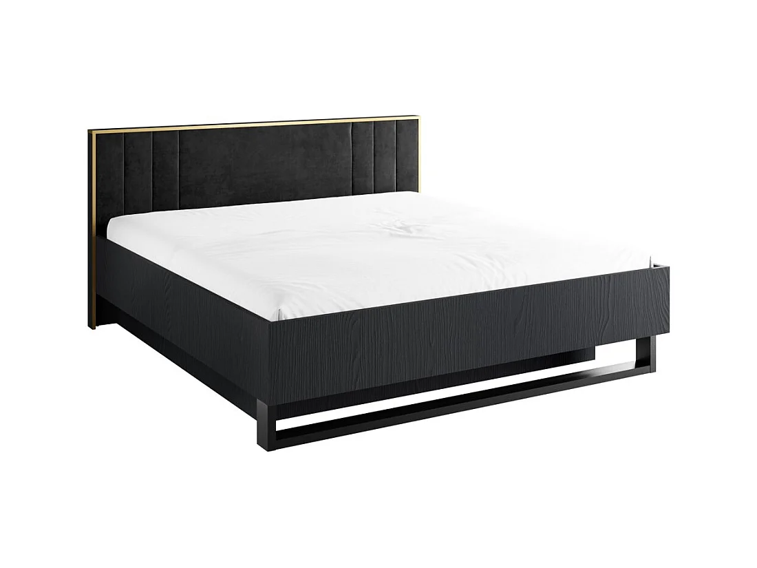 Cama MONDO – 180x200 cm – Negro estructurado y dorado – Patas de metal diseño – Sin somier