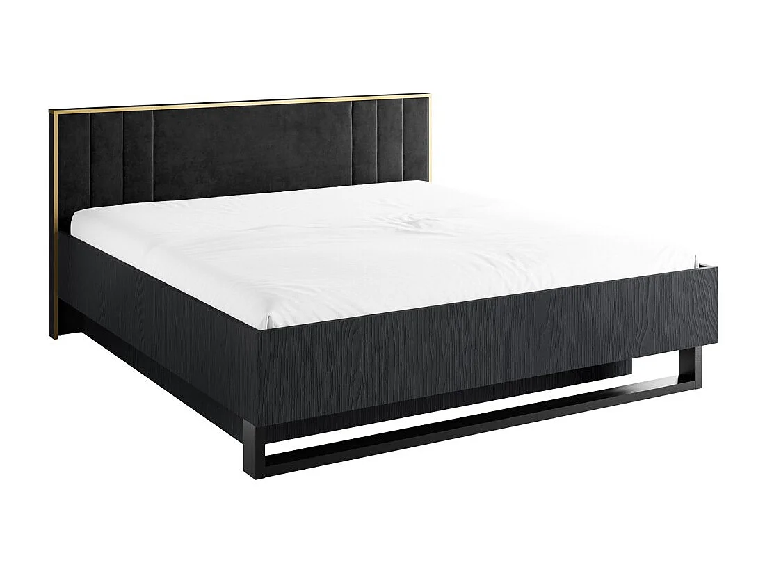 Cama MONDO – 180x200 cm – Preto estruturado e dourado – Pés de metal design – Sem estrado