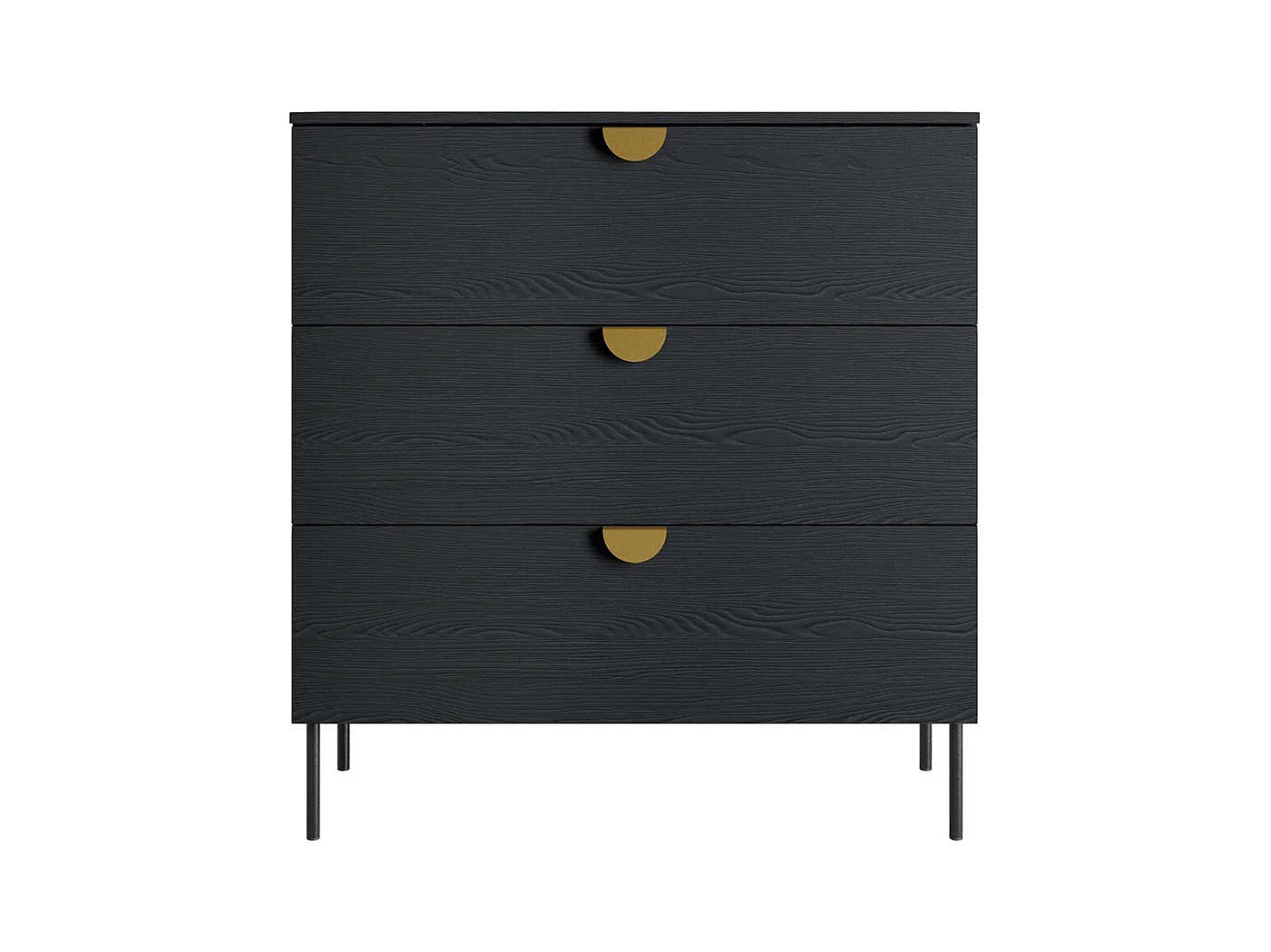 Commode MONDO – Noir structuré et doré – 3 tiroirs – Pieds métal – Design moderne et fonctionnel