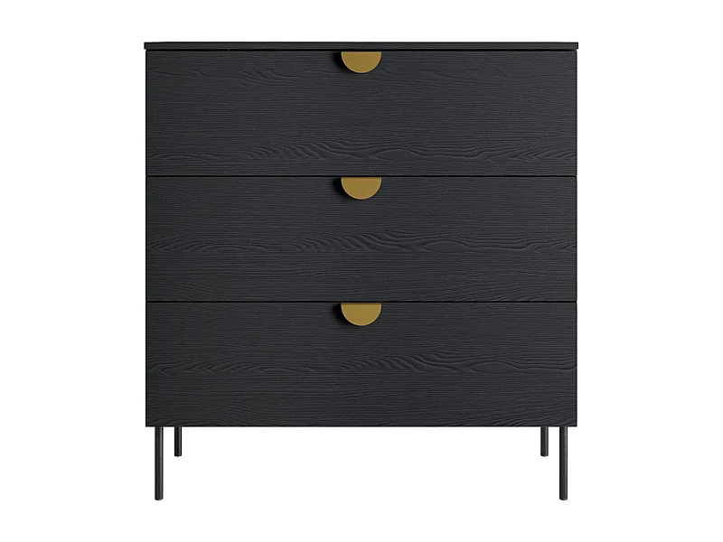 Commode MONDO – Noir structuré et doré – 3 tiroirs – Pieds métal – Design moderne et fonctionnel