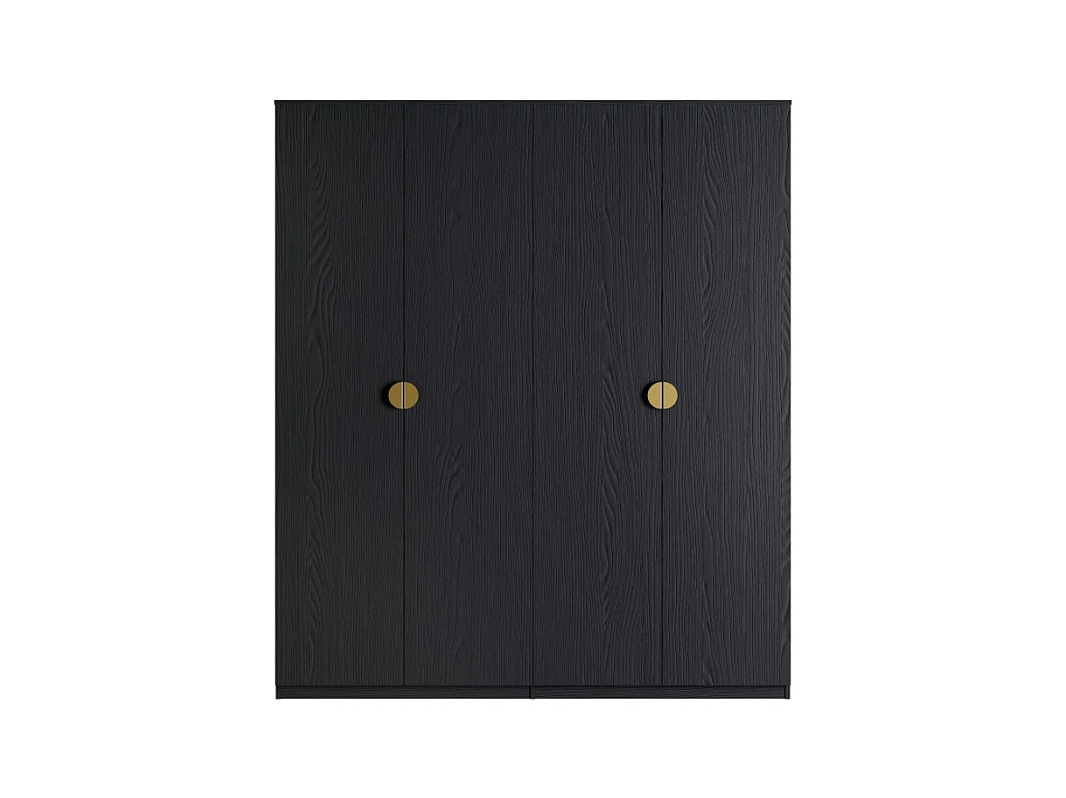 Armario 4 puertas negro estructurado y dorado – 2 roperos + 4 estantes – Colección MONDO