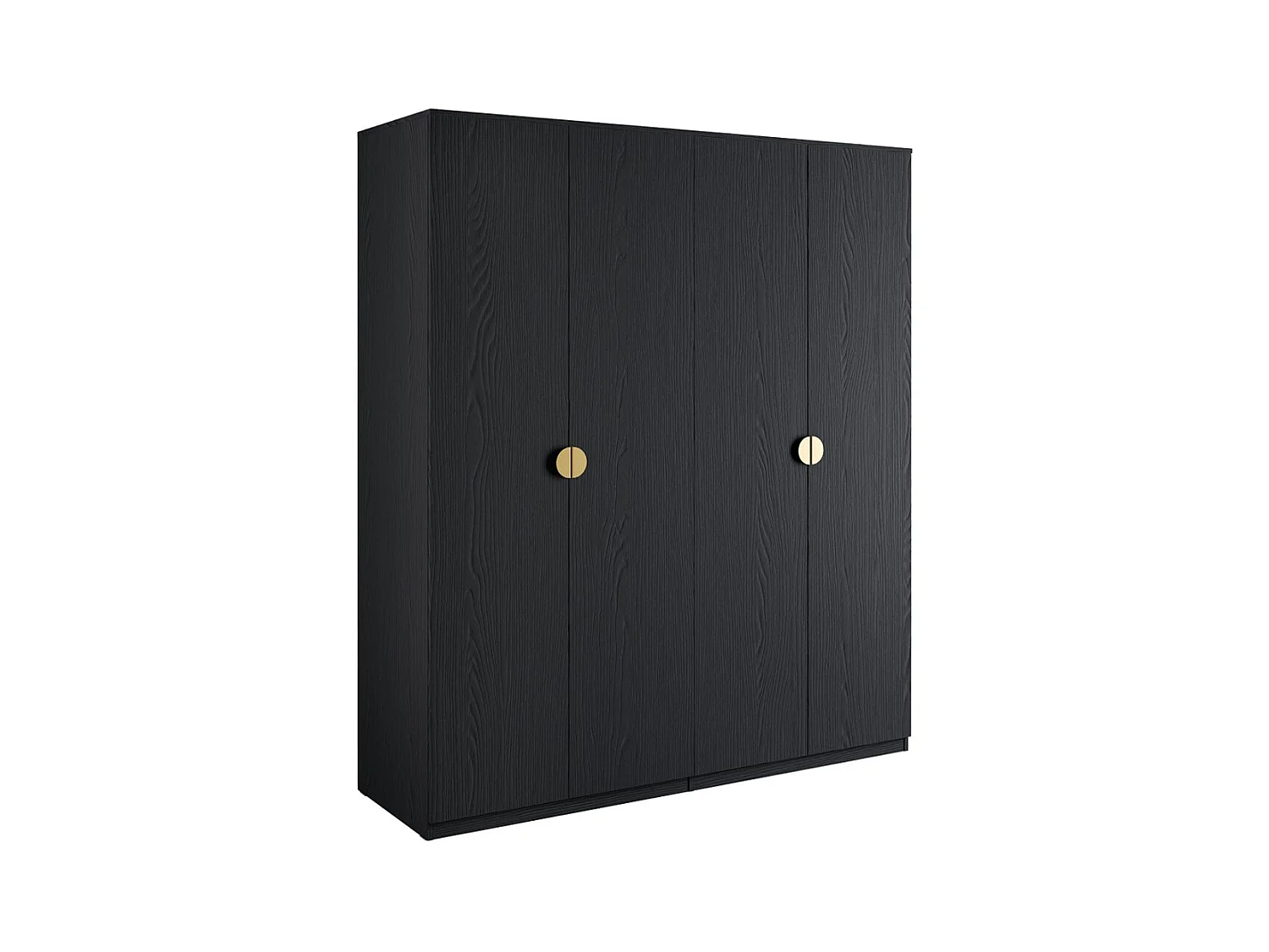 Armoire 4 portes noir structuré et doré – 2 penderies + 4 étagères – Collection MONDO