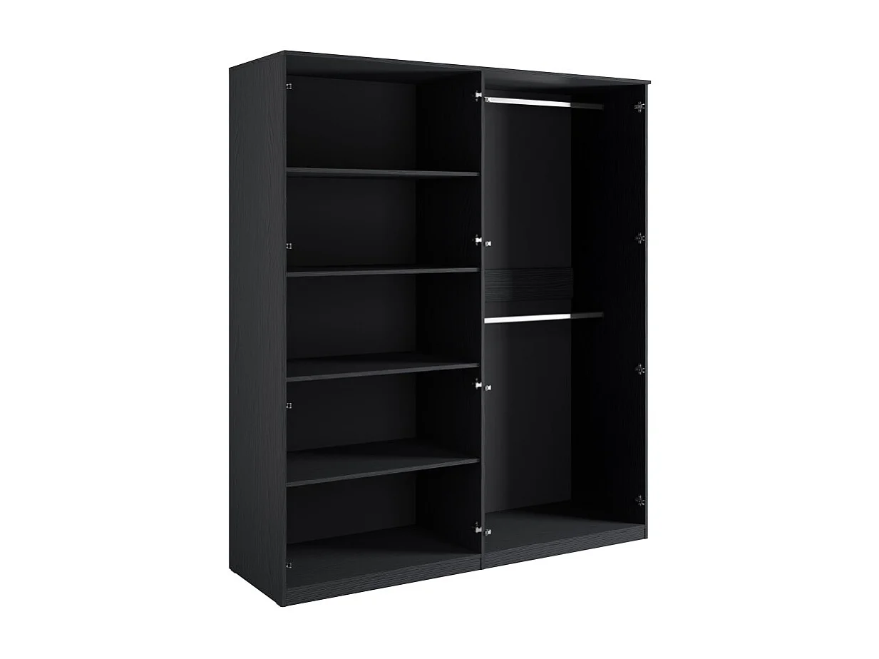 Armario 4 puertas negro estructurado y dorado – 2 roperos + 4 estantes – Colección MONDO