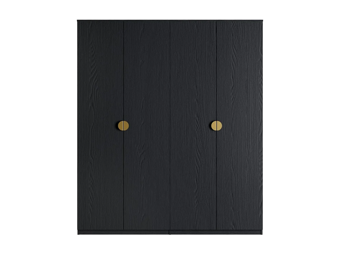 Armario 4 puertas negro estructurado y dorado – 2 roperos + 4 estantes – Colección MONDO