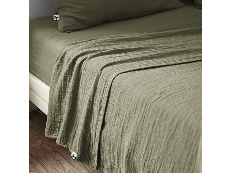 Drap plat 240x300 gaze de coton romarin Terre de Nuit