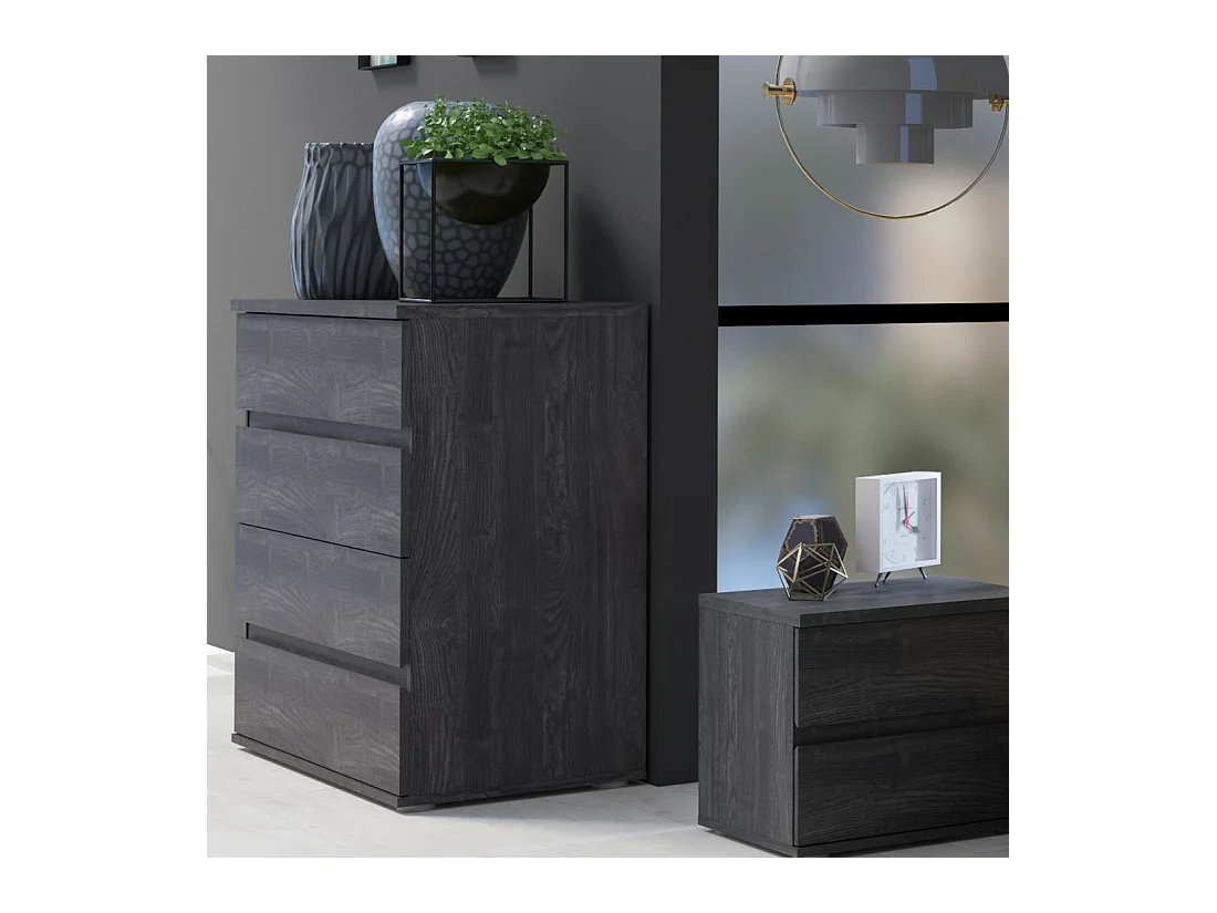 Cómoda VELTIS 4 cajones – L92 x H85 cm – Almacenamiento moderno color fresno negro