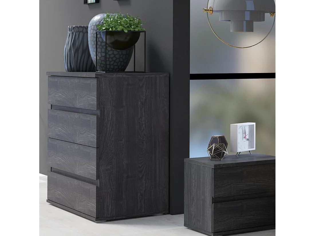 Cómoda VELTIS 4 cajones – L92 x H85 cm – Almacenamiento moderno color fresno negro