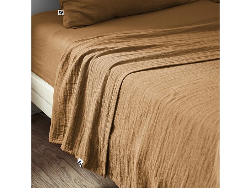 Drap plat 240x300 gaze de coton camel Terre de Nuit