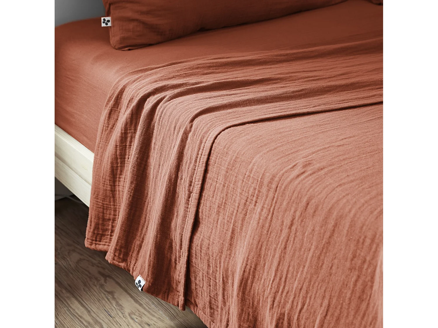 Drap plat 240x300 gaze de coton terracotta Terre de Nuit