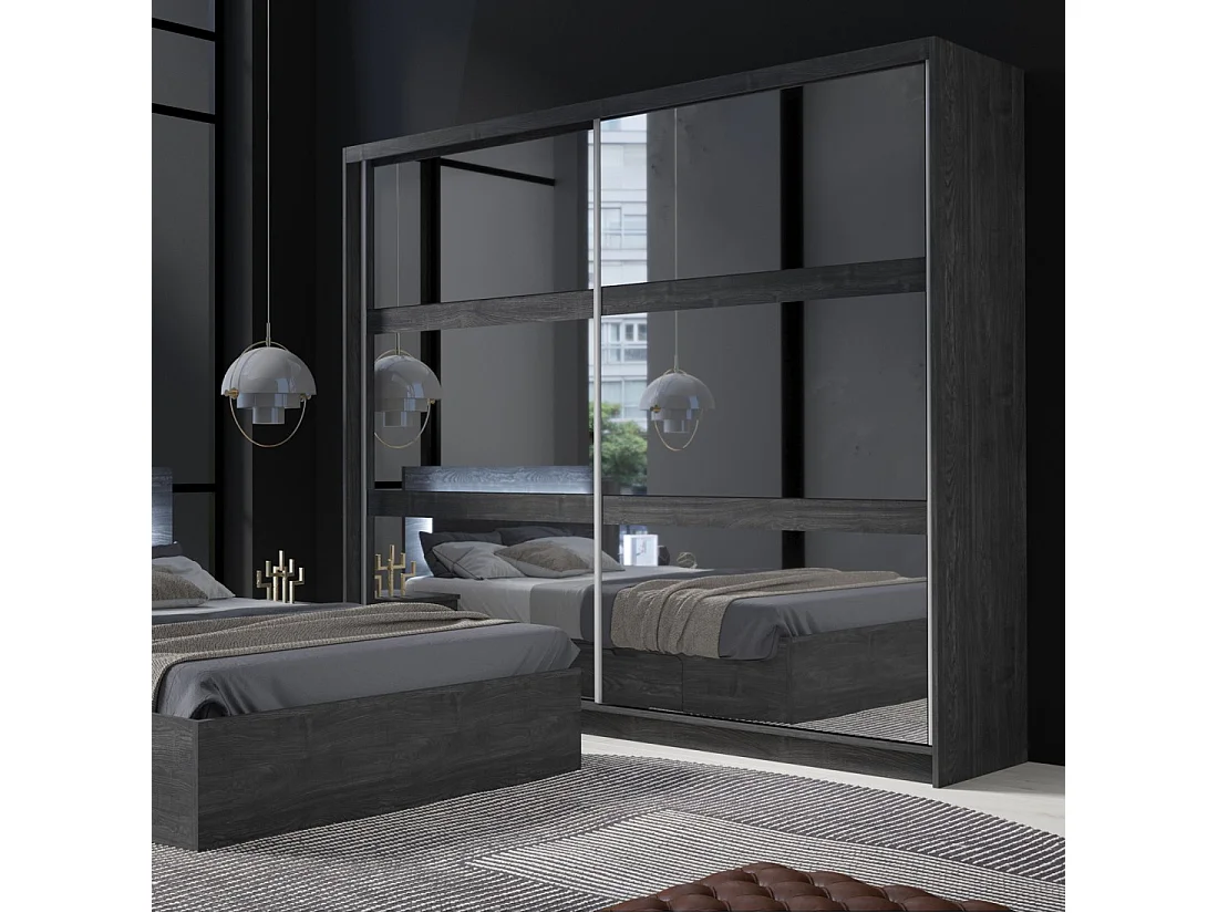 Armário VELTIS 2 portas de correr com espelho – L230 x H215 cm – Cor freixo preto