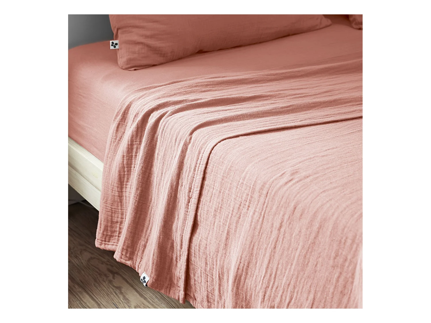 Drap plat 240x300 gaze de coton rose pêche Terre de Nuit