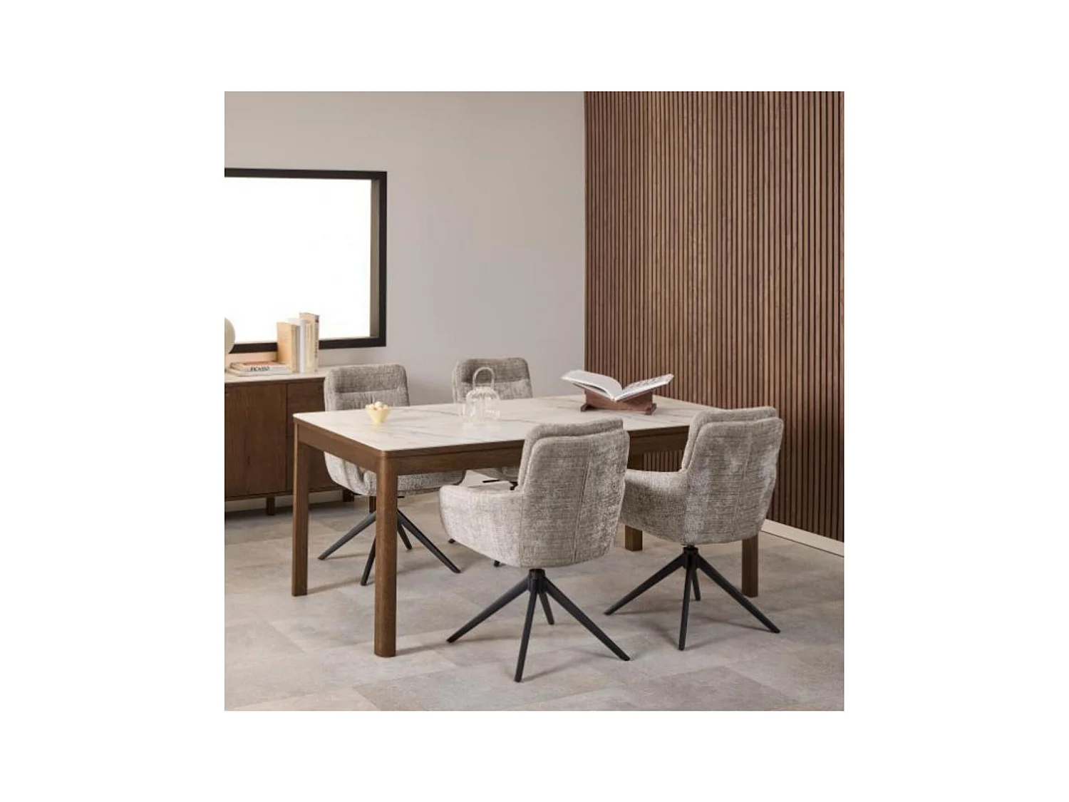 Table rectangulaire en céramique et chêne fumé 6 places L180 - SIMONE