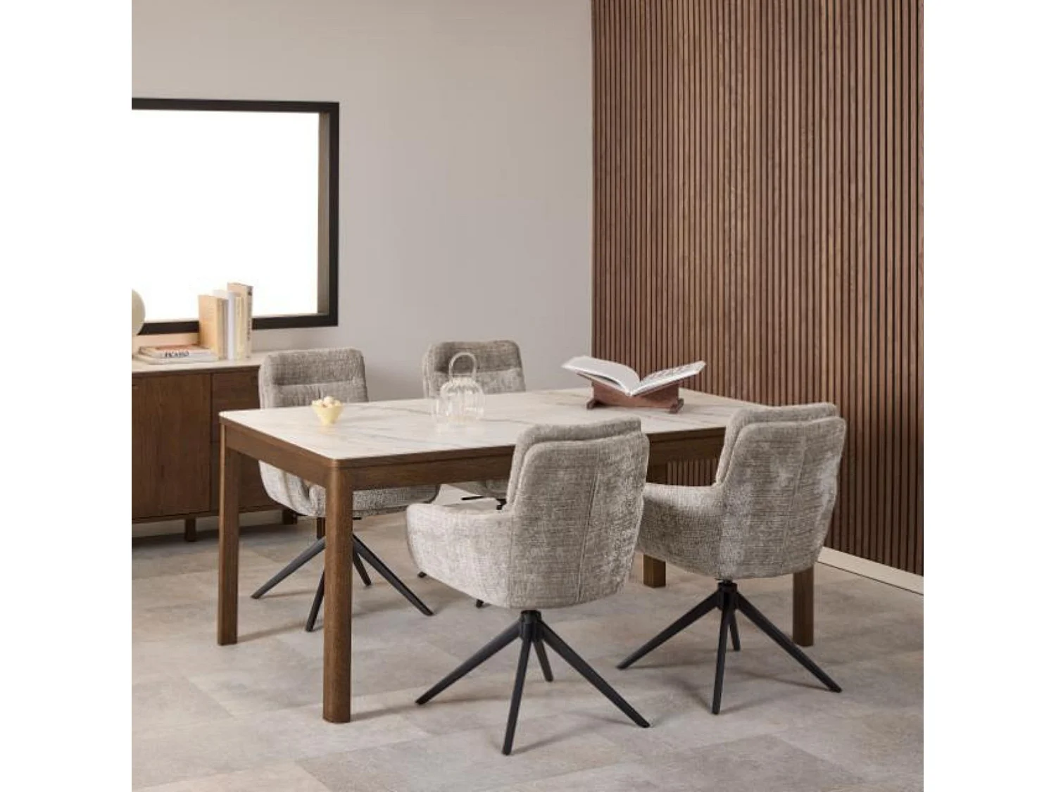 Table rectangulaire en céramique et chêne fumé 6 places L180 - SIMONE