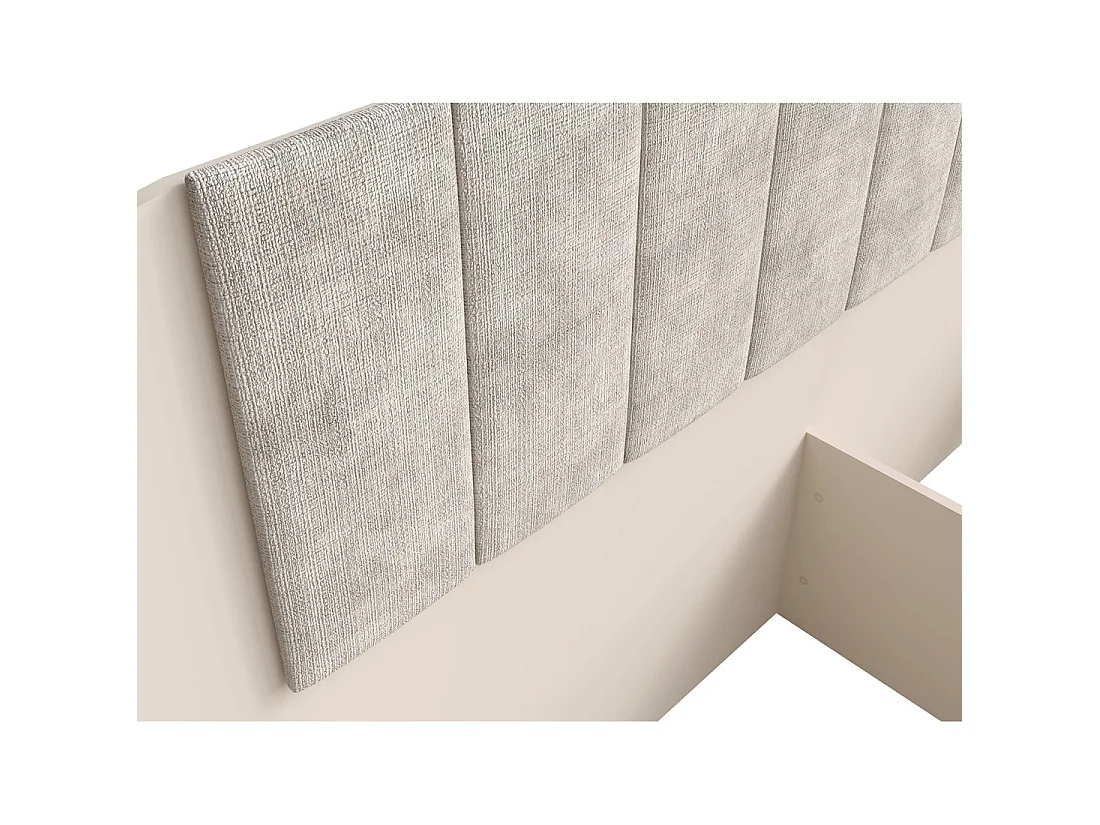 Lit 160x200 cm AMALIE – Coloris beige sable – Tête de lit tapissée – Sommier non inclus