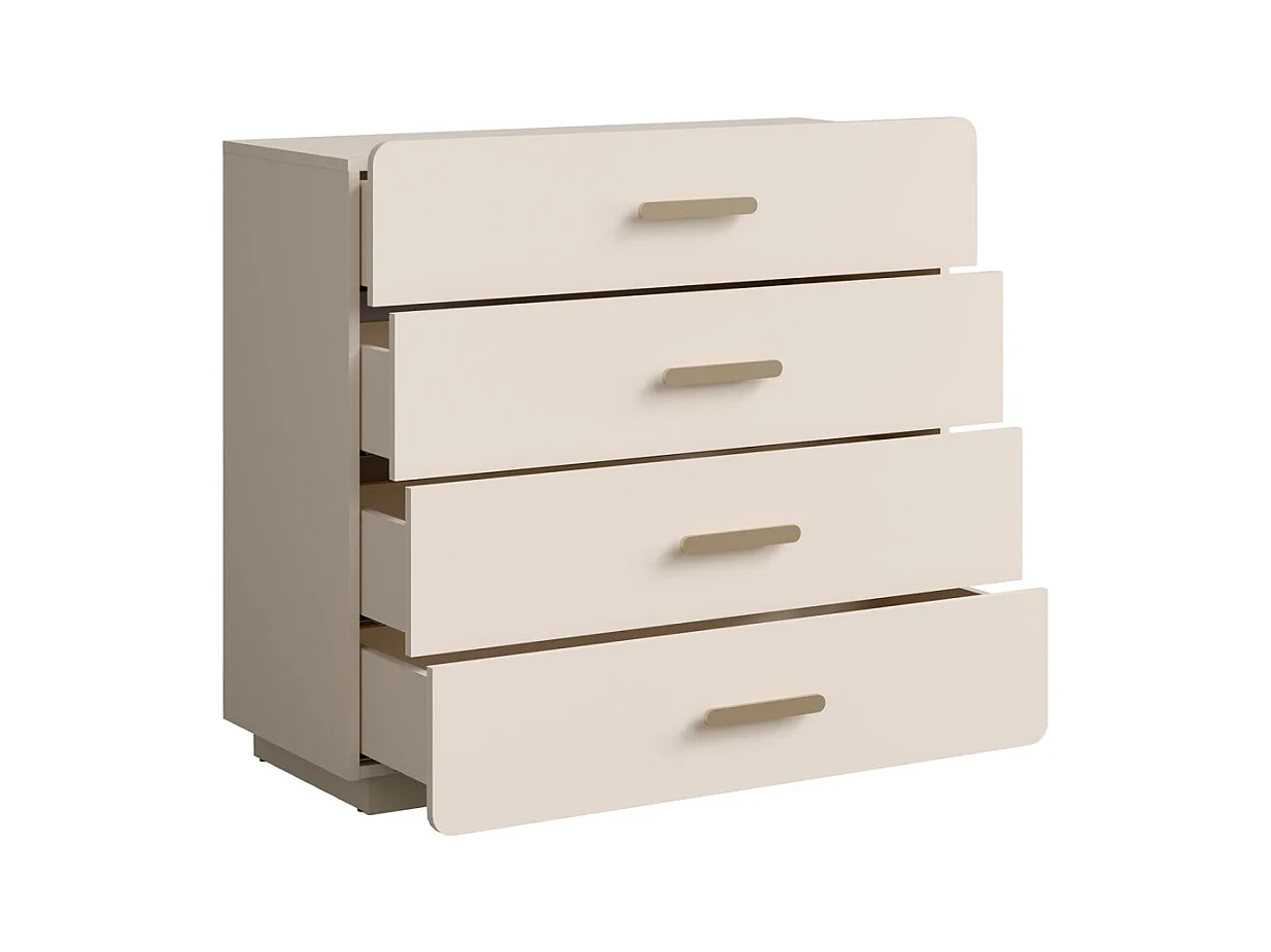 Comoda 4 gavetas AMALIE – Cor bege areia – L100 x H93 x P42 cm – Acabamento elegante e formas suaves