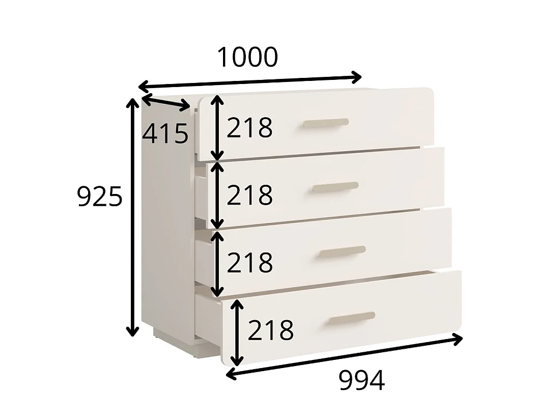 Commode 4 tiroirs AMALIE – Coloris beige sable – L100 x H93 x P42 cm – Finition élégante et formes douces